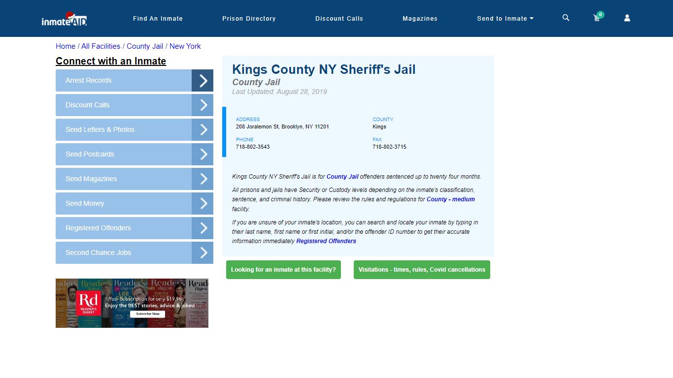 Kings County NY Sheriff's Jail - Inmate Locator - Brooklyn, NY